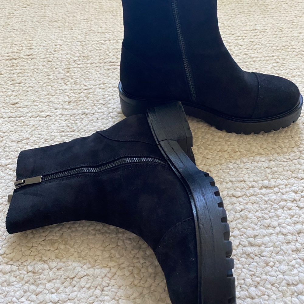 Thursday Boot Co. Black Suede Double Zipper Boot with Lug Outsoles
